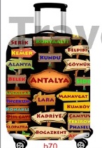 Renkli seyahat yazıları desenli valiz kılıfı